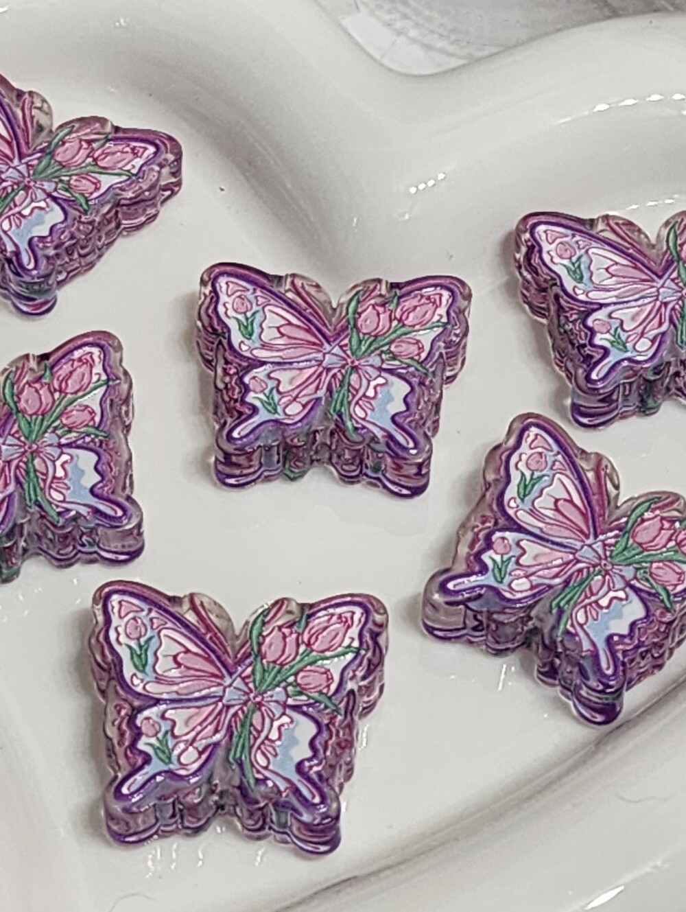 Pink Purple Butterfly Beads 2 Pcs Focal‎ Beads Jewelry Making Beaded Pen Hairbow